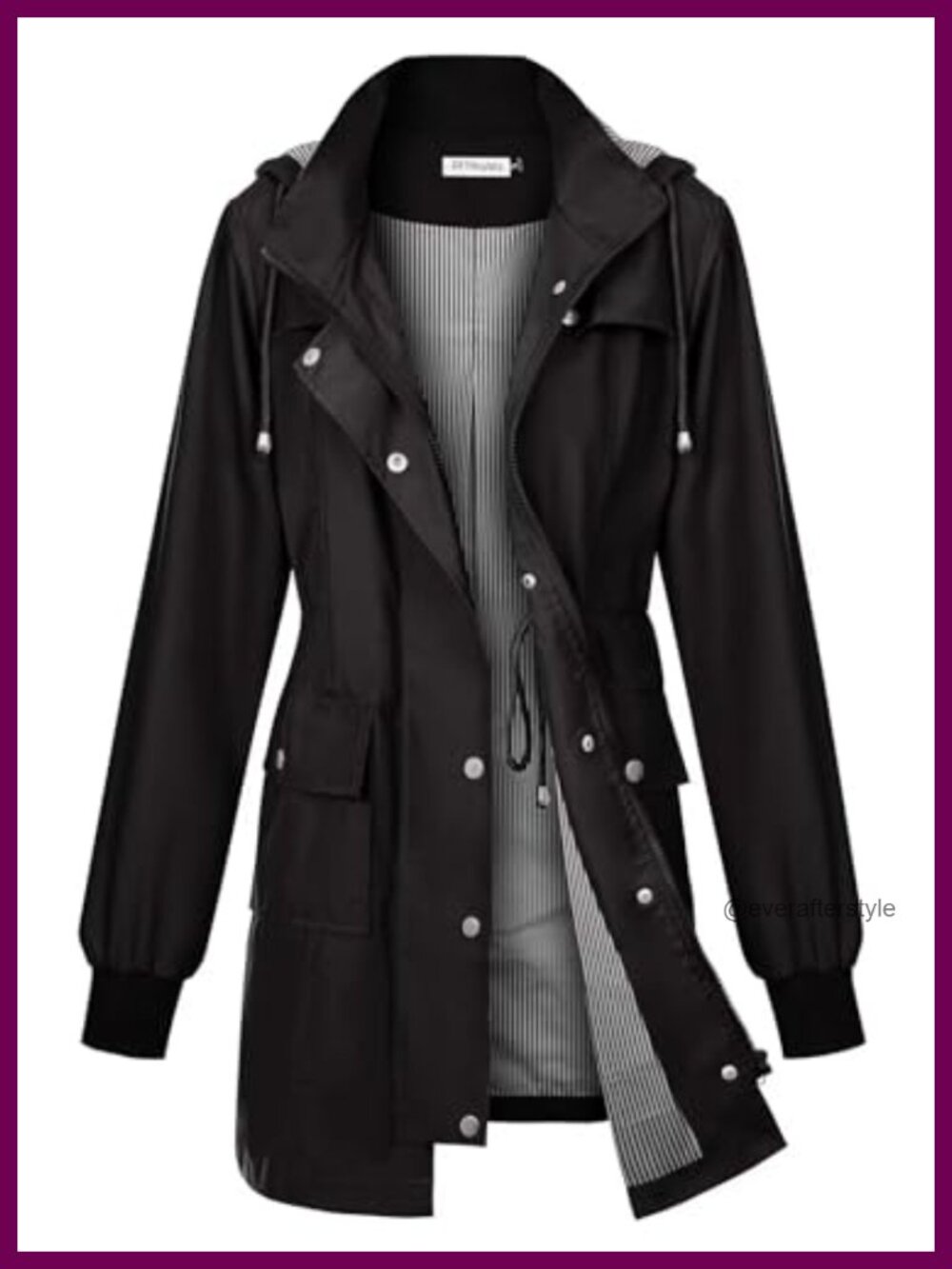 PITINAN Women's Long Waterproof Raincoat Hooded Windbreaker Slim Fit